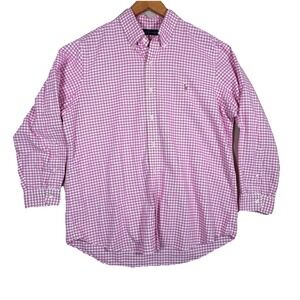 Ralph Lauren Men XL pink white check cotton long sleeved shirt Pale Pony Preppy